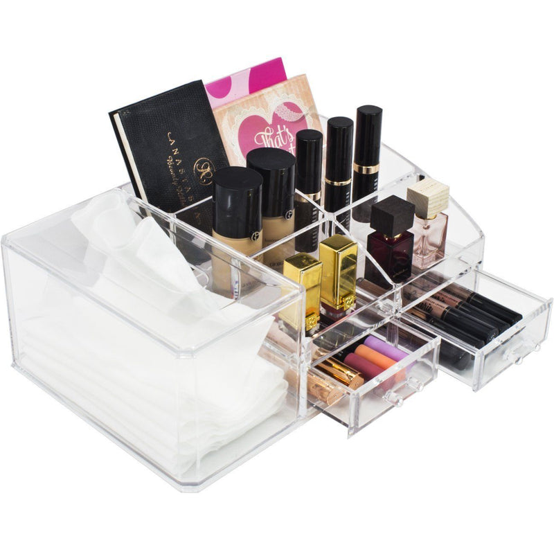 Top Sectional Cosmetic Storage Organizer with Tissue Holder - sorbusbeauty