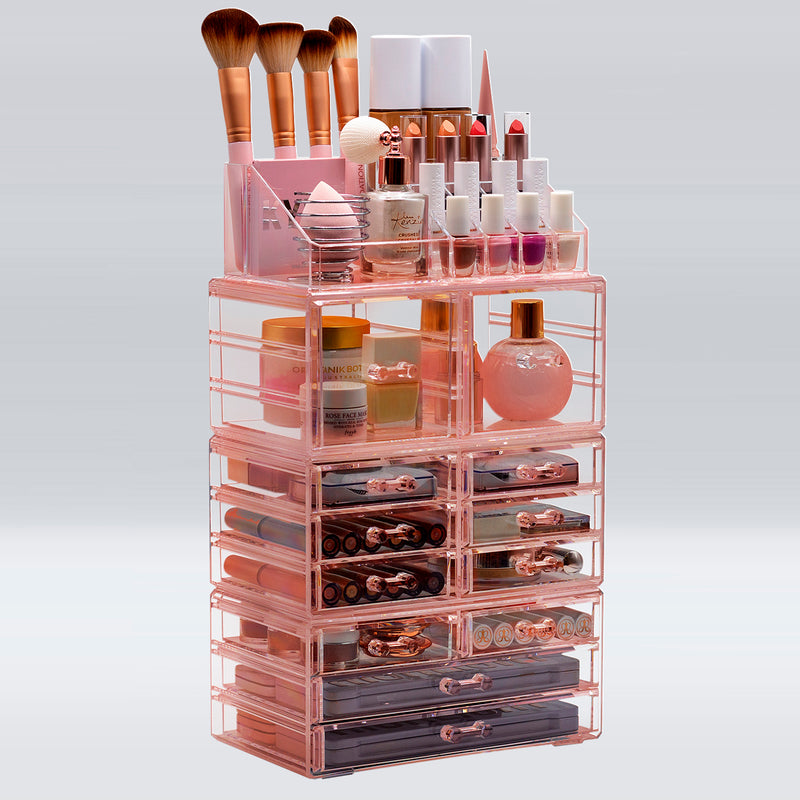 X-Large Clear Makeup Organizer Case - 4 Piece Set (12 drawers)